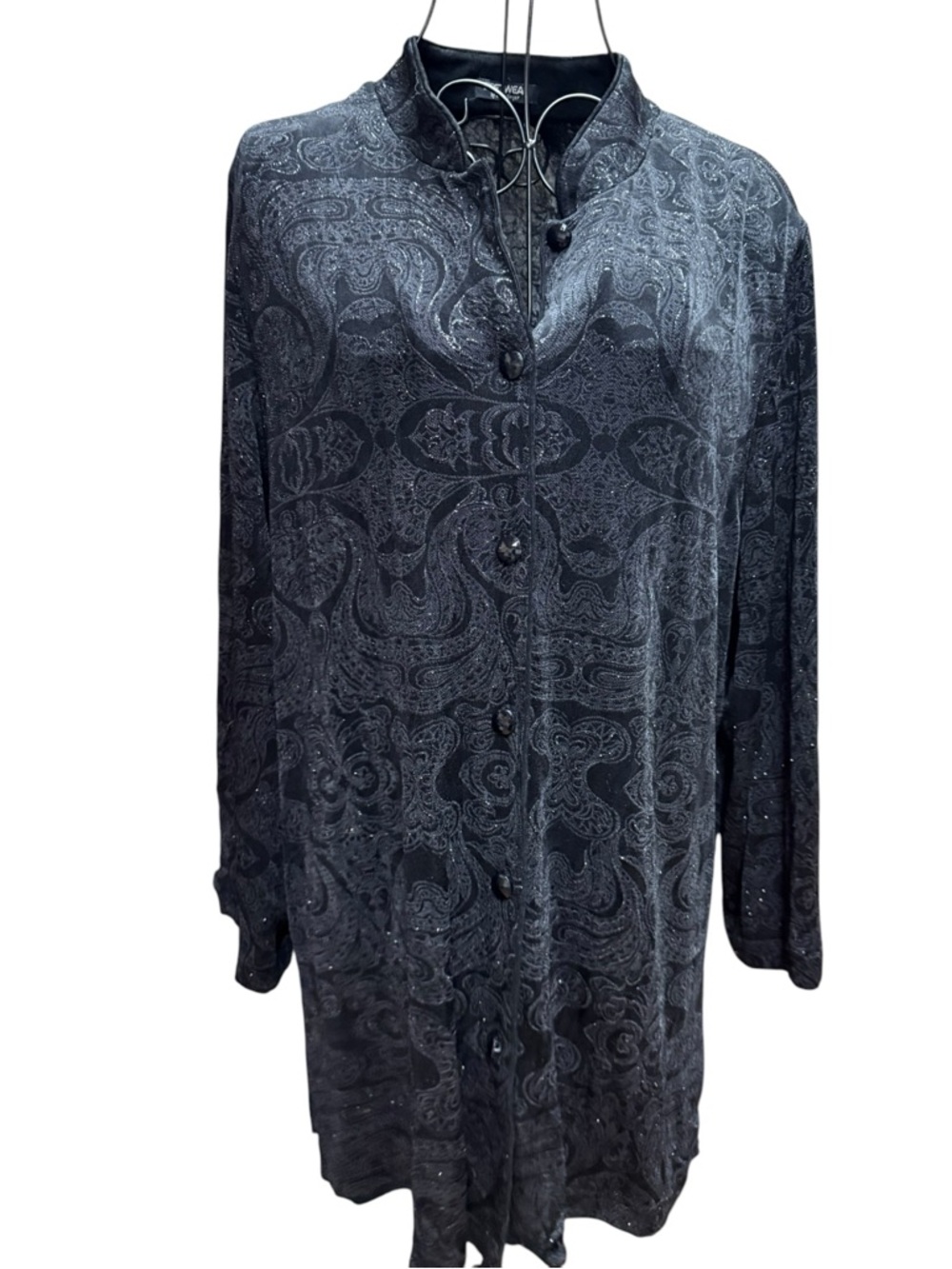 Softwear Black Paisley Button-Down Glittery Tunic Top